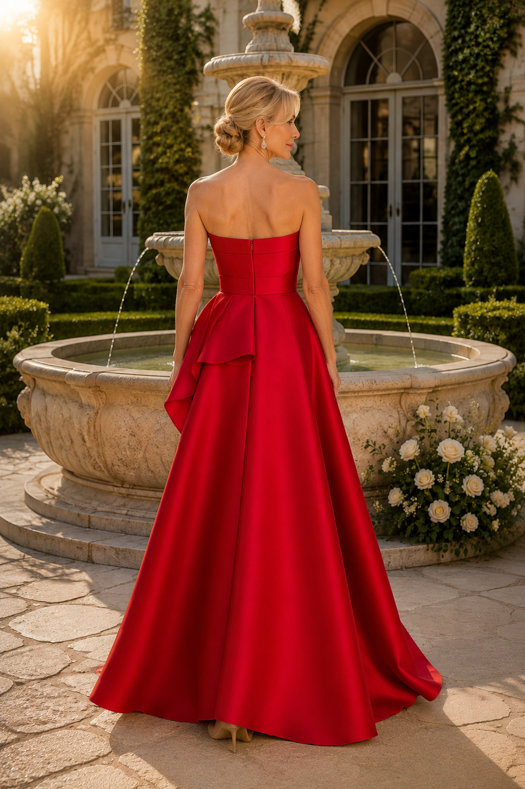 Trägerloses Peplum A-Linien Satin-Abendkleid