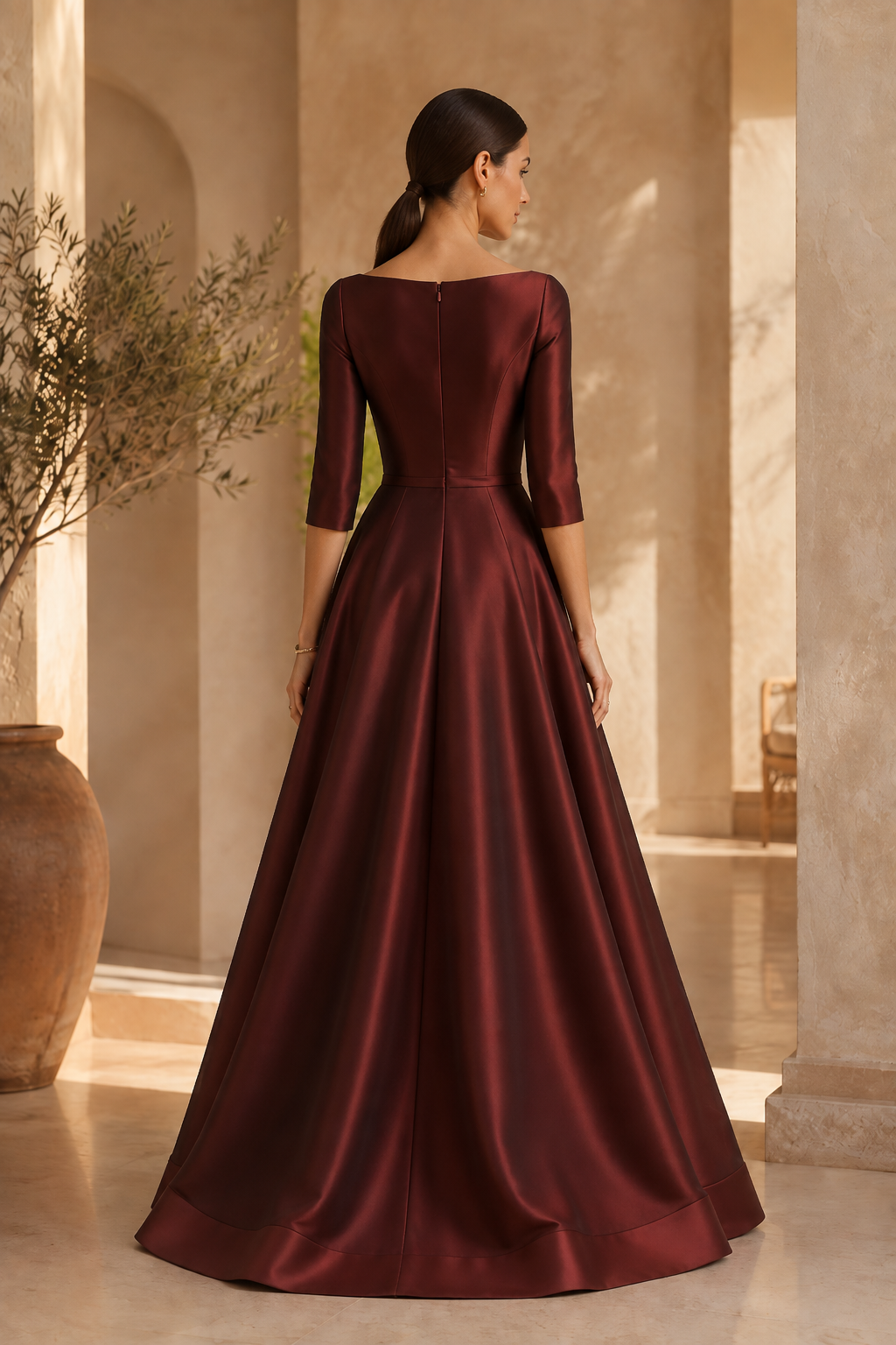 High-Low-Abendkleid mit Bateau-Ausschnitt und 3/4-Ärmeln