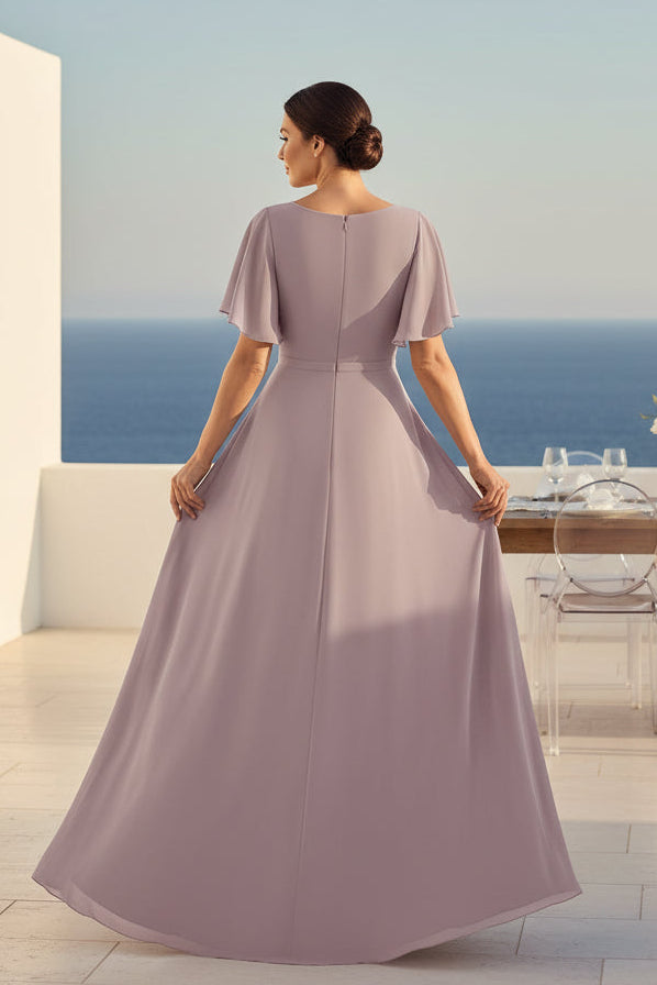 Besticktes A-Linien-Kleid mit Rüschenärmeln
