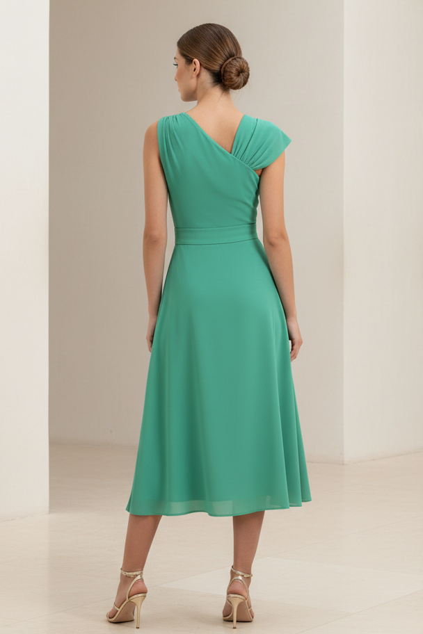Ärmelloses plissiertes A-Linien-Midikleid mit One-Shoulder-Träger