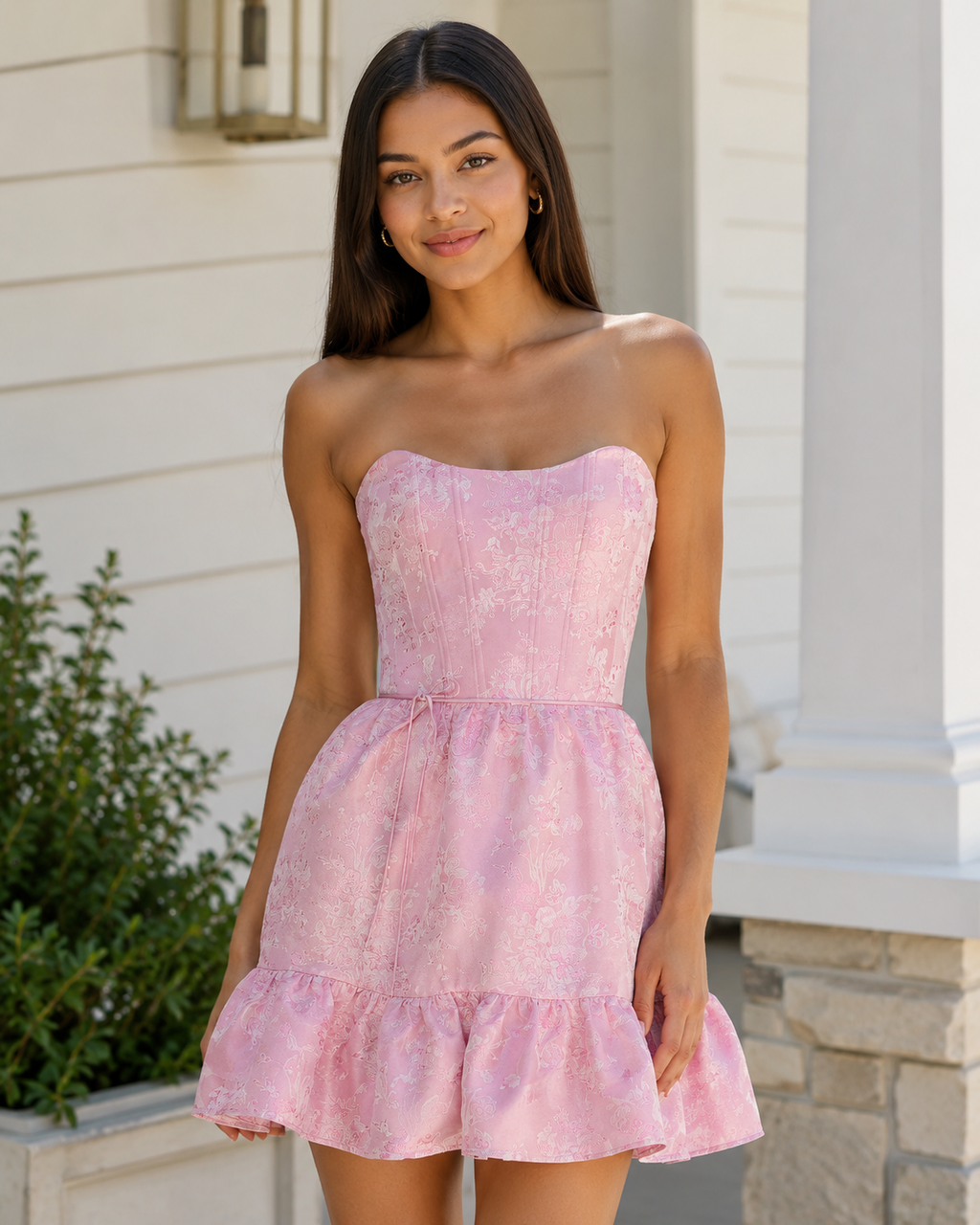 Trägerloses Korsett-Jacquard-Minikleid