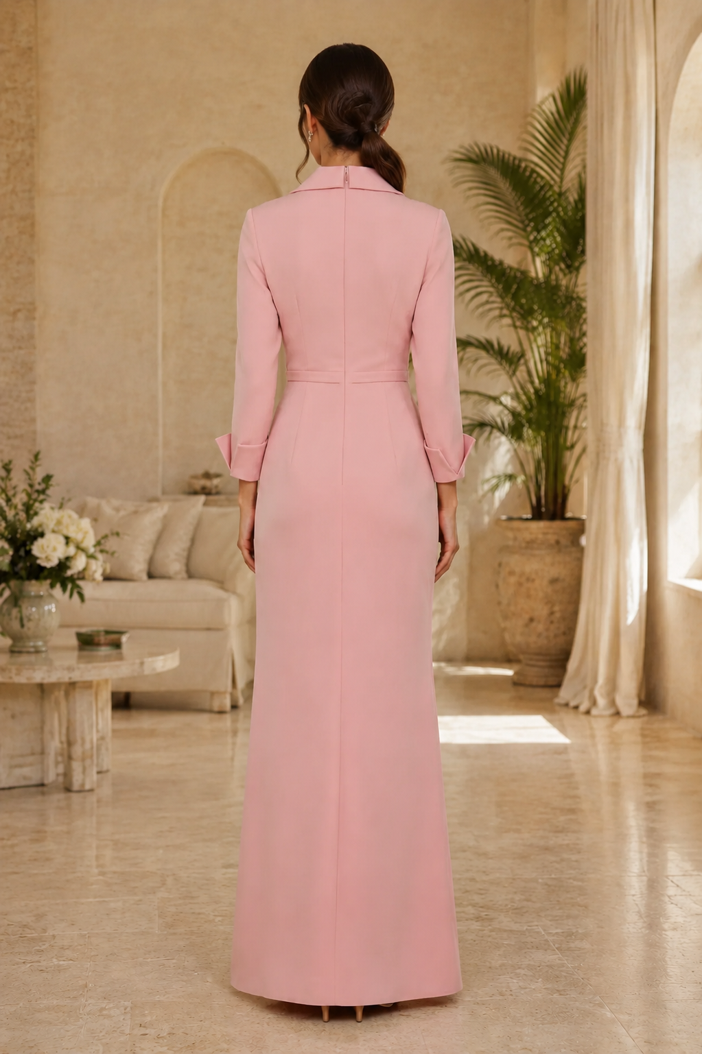 Langärmeliges Wickelkleid mit 3D-Blumenapplikation an der Taille