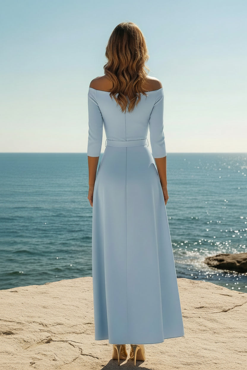 Elegantes schulterfreies Midi-Abendkleid mit 3/4-Ärmeln