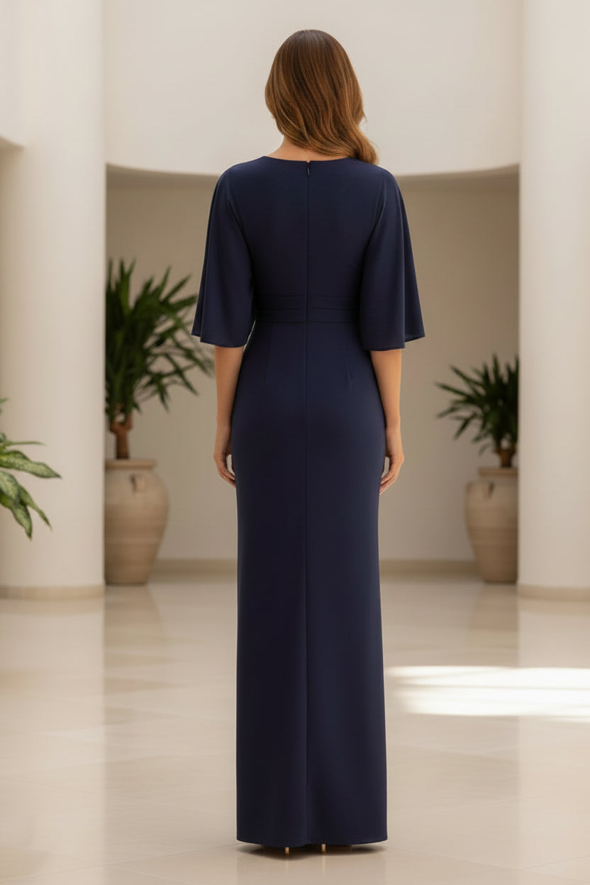 Abendkleid mit Cape-Overlay, V-Ausschnitt und geradem Schnitt