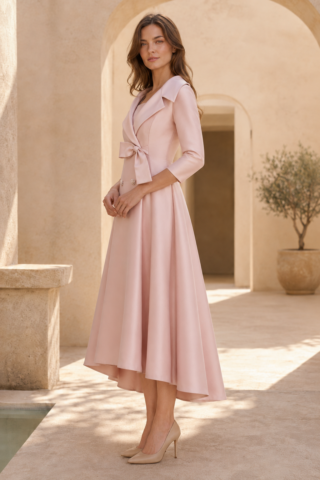 A-Linien-Mantelkleid mit Reverskragen und Schleife