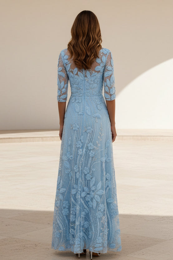 Abendkleid in A-Linie mit Ärmeln und floraler 3D-Illusion