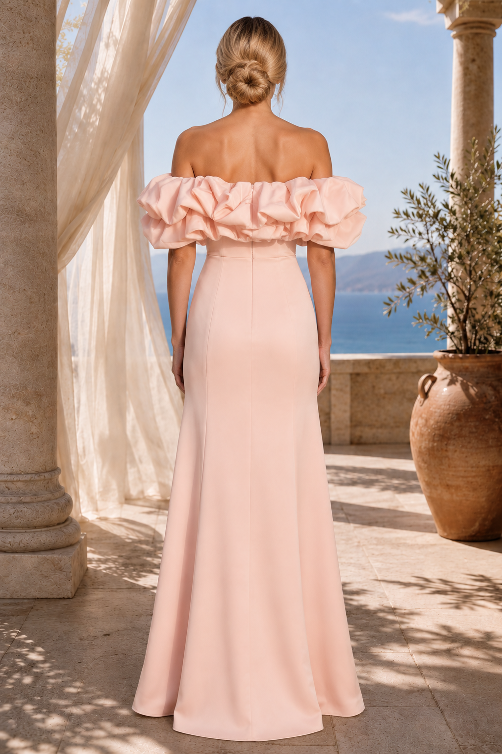 Carmen-Rüschen-Trompetenkleid