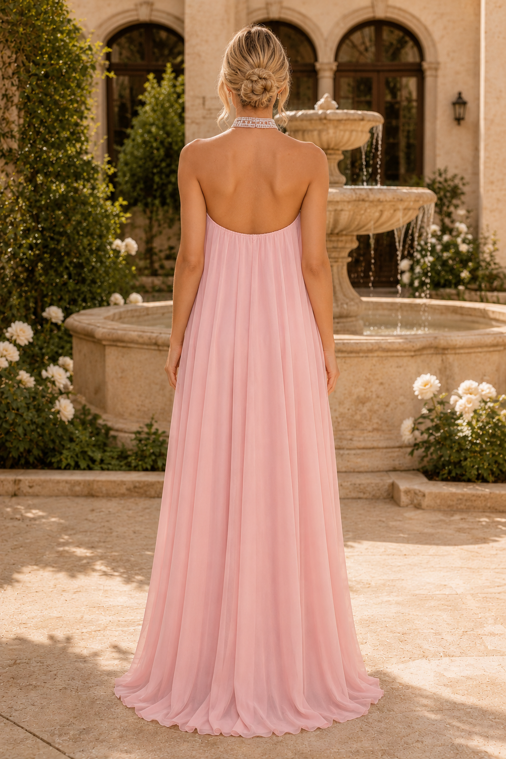 Verziertes Neckholder-Maxikleid mit offenem Rücken