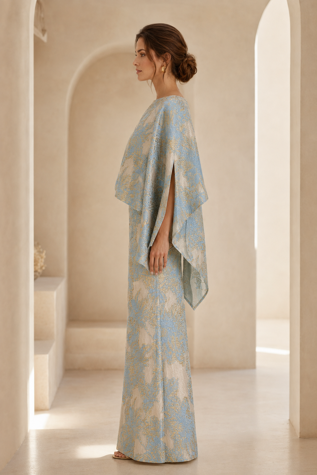 Jacquard-Cape-Maxi-Abendkleid