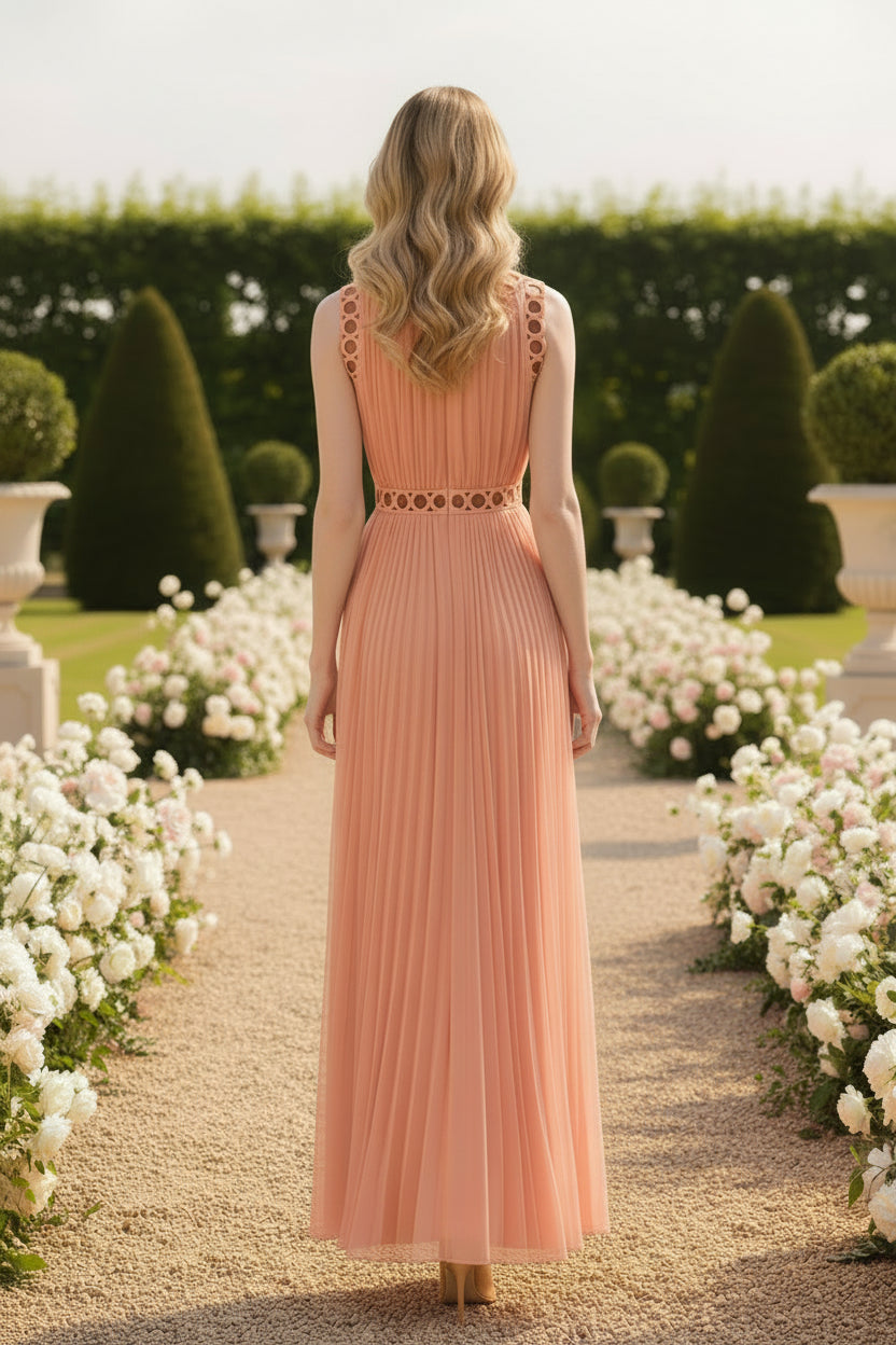 Plissiertes Chiffon-Maxikleid mit Taillenausschnitten
