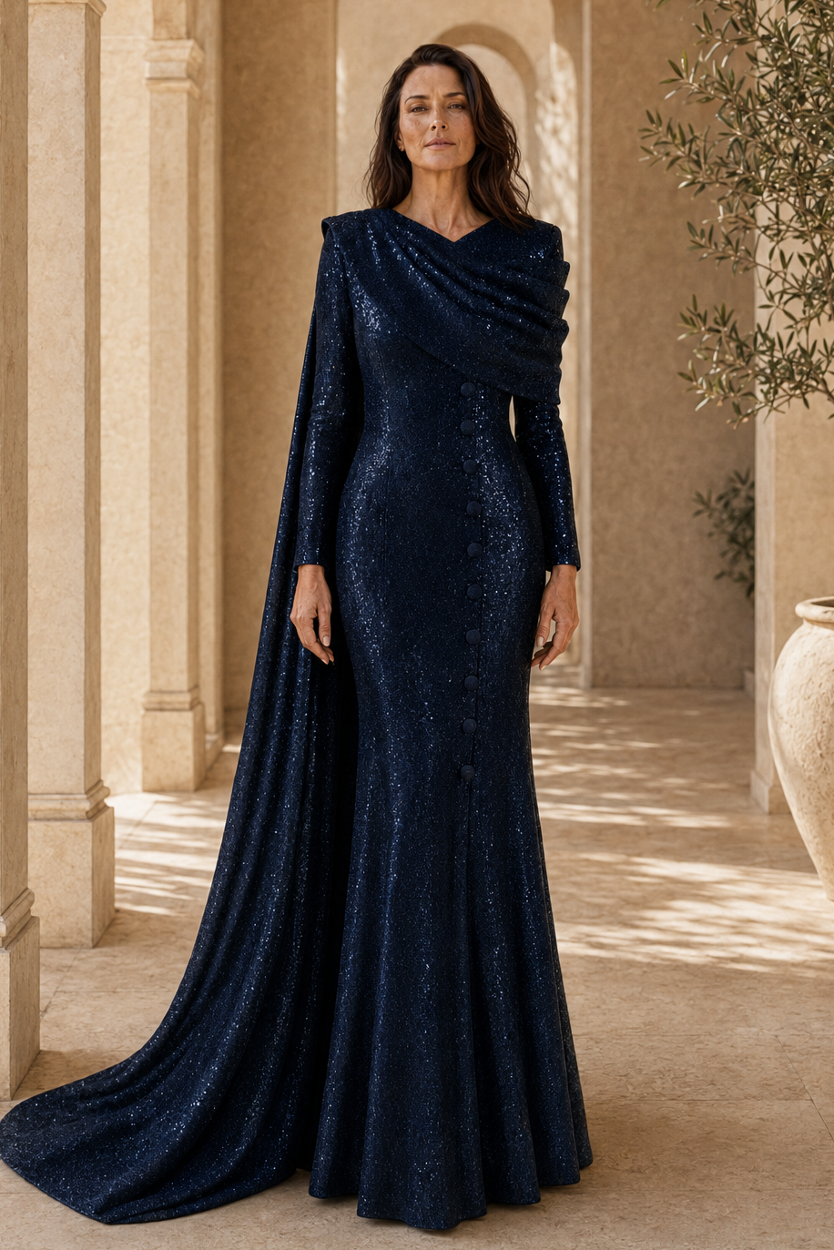 Paillettenbesetzte asymmetrische Cape-Robe