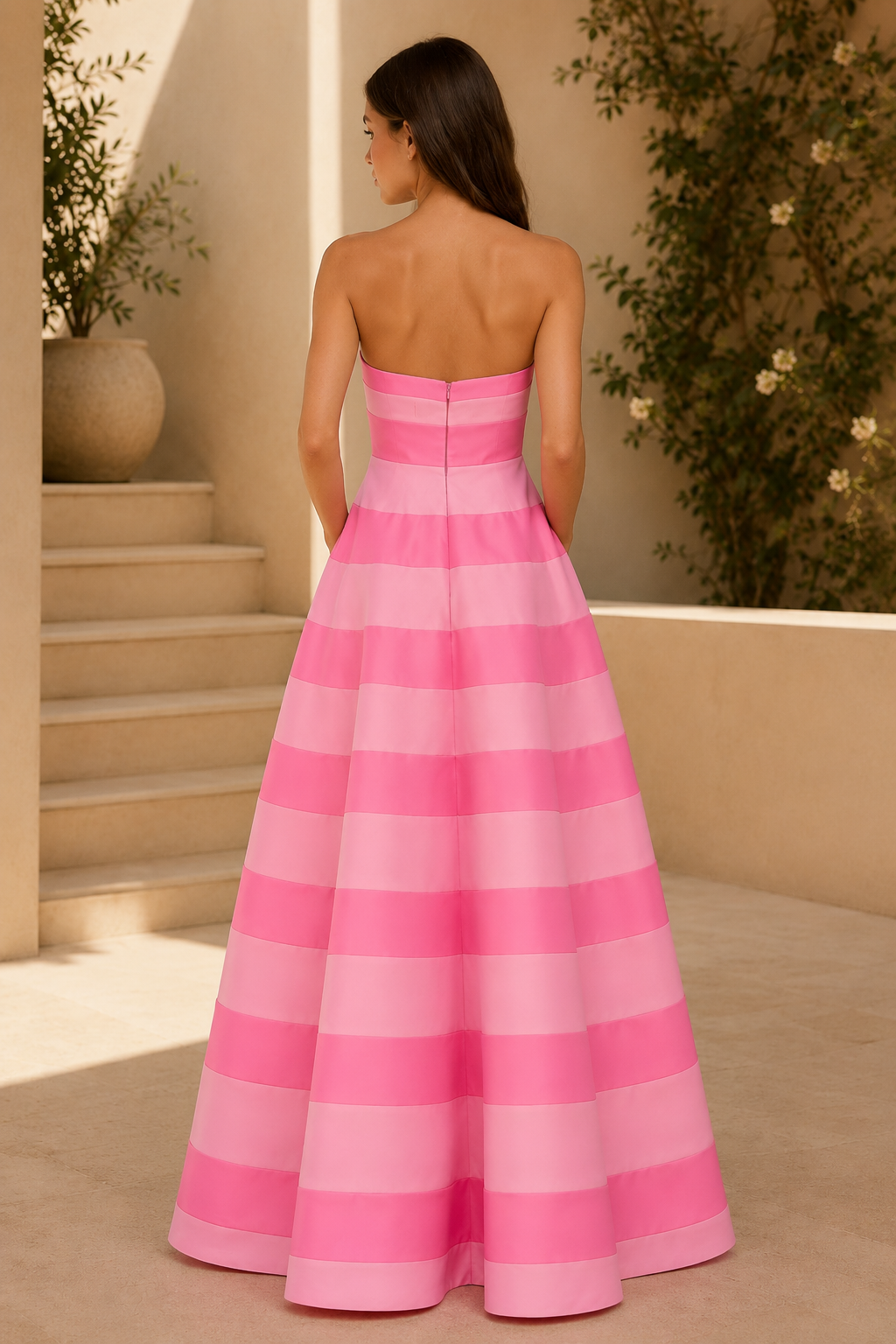 Trägerloses A-Linien-Ballkleid aus gestreiftem Satin