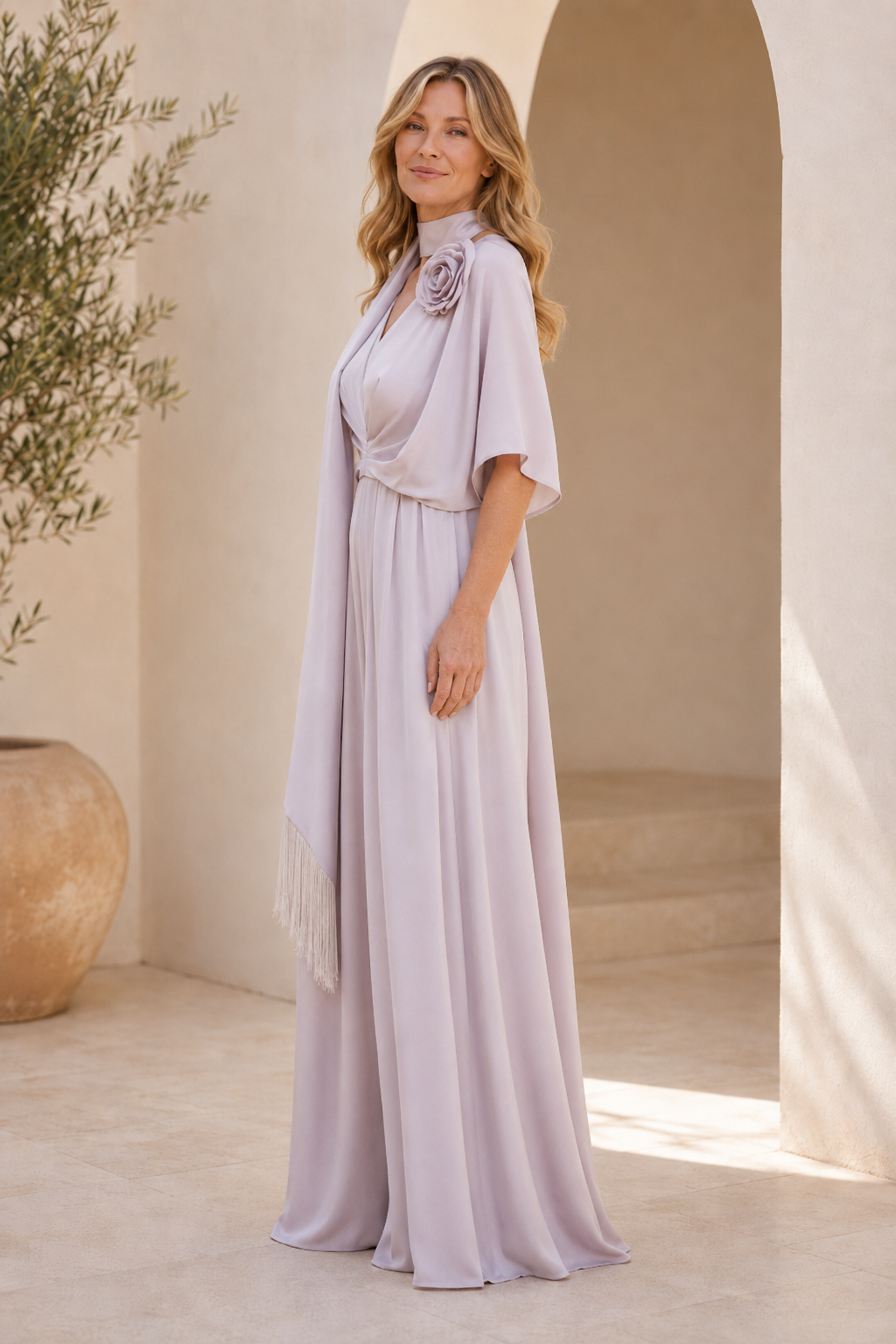 Weites Overall mit Schal und Blumenapplikation