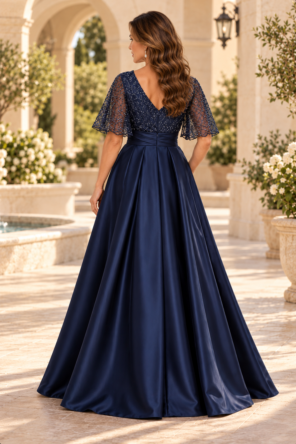 Flutter Sleeve Embellished A-Line Evening Gown