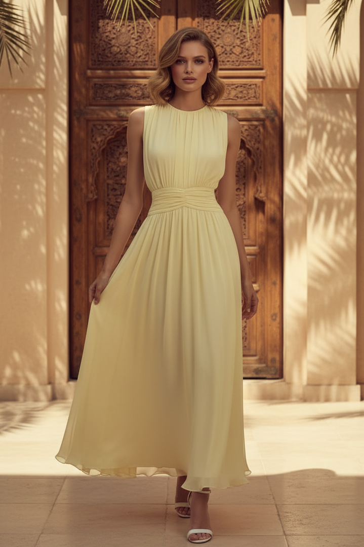Ärmelloses Chiffon-Midi-Kleid in A-Linie
