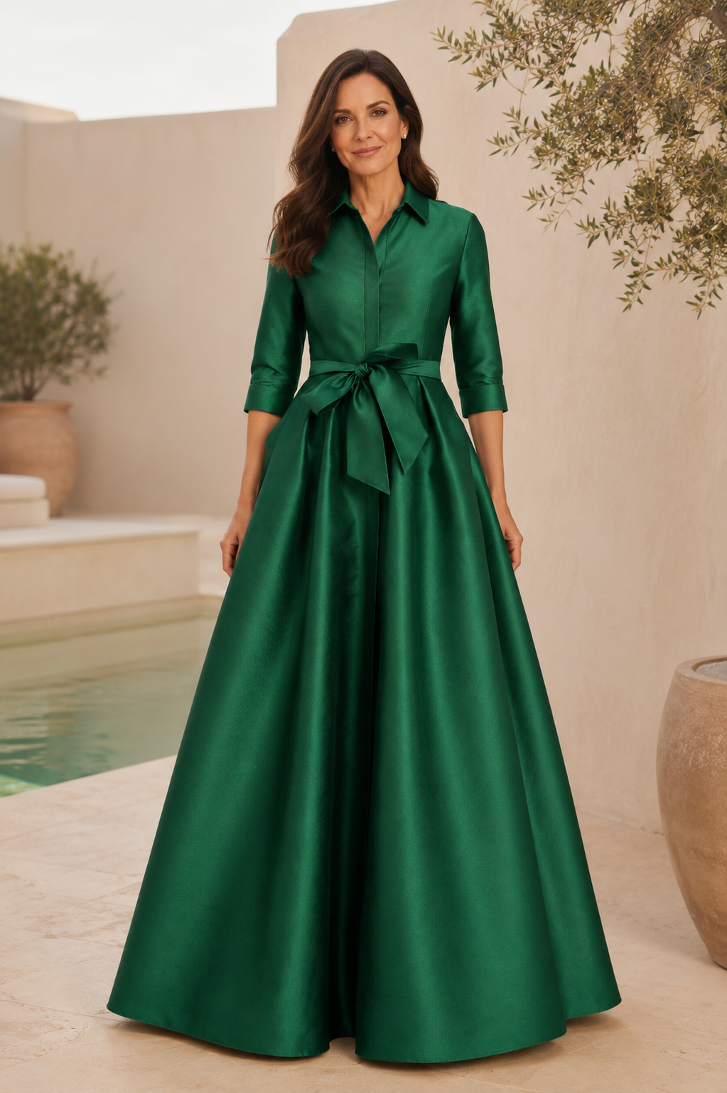 Satinhemdkleid Smaragd mit Bindegürtel