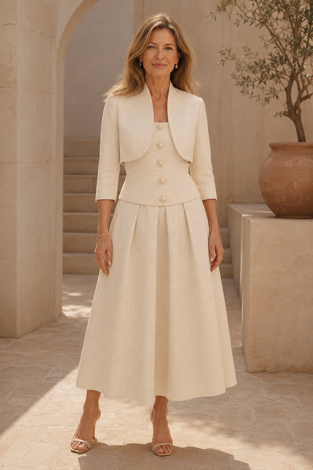 Zweiteiler-Set: A-Linien-Midikleid und kurze Jacke