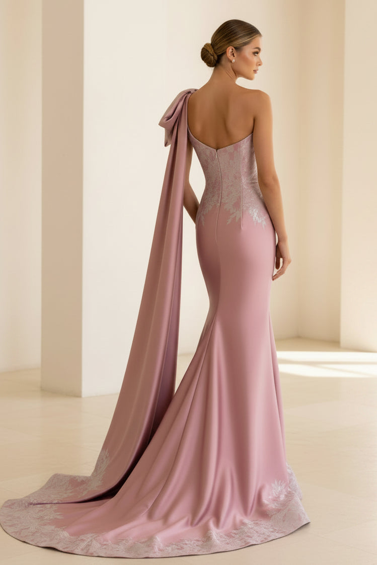 Asymmetrische Meerjungfrauen-Abendkleid aus Metallic-Jacquard