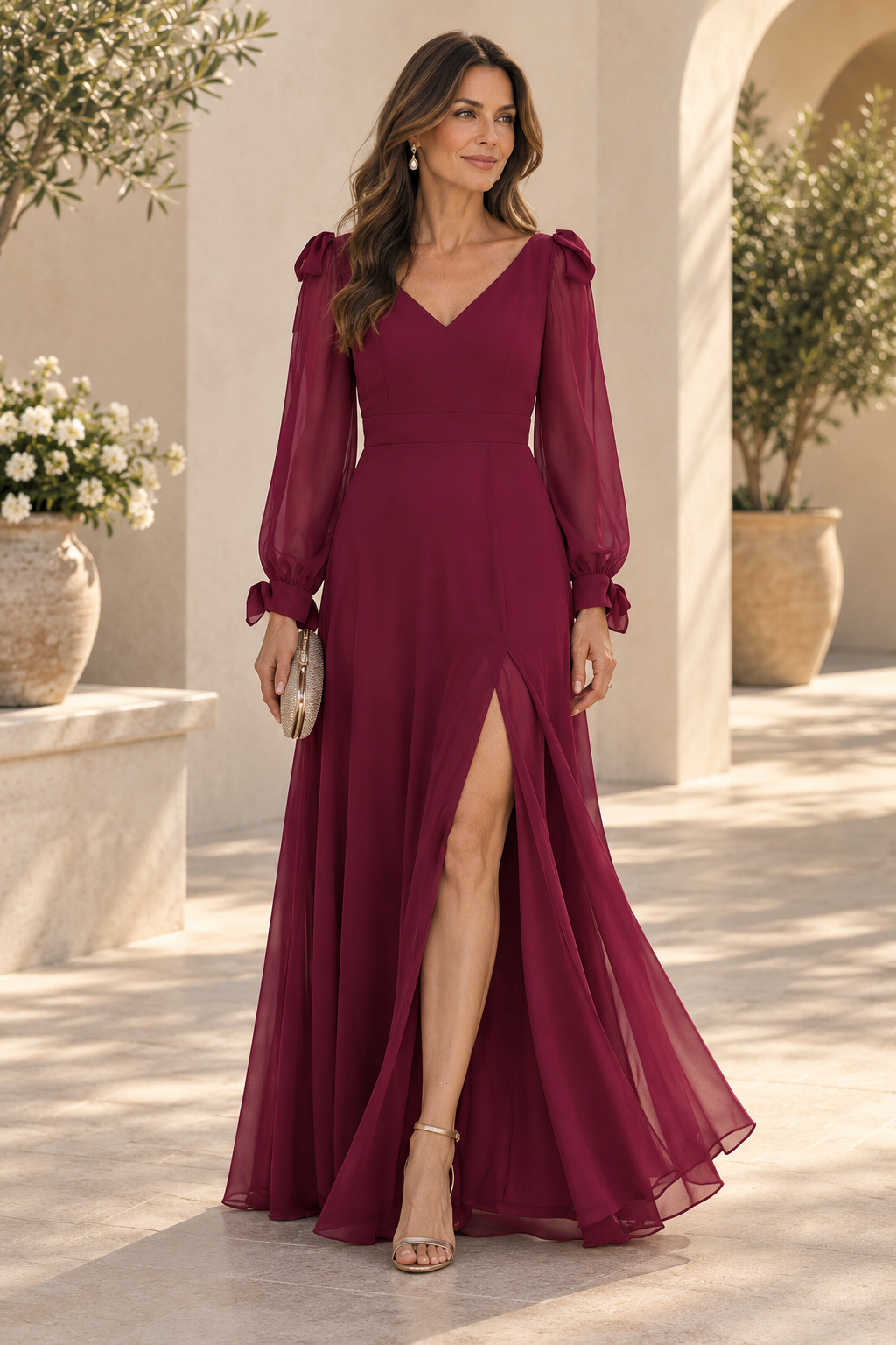 A-Line Chiffon Maxi Dress with Long Slit