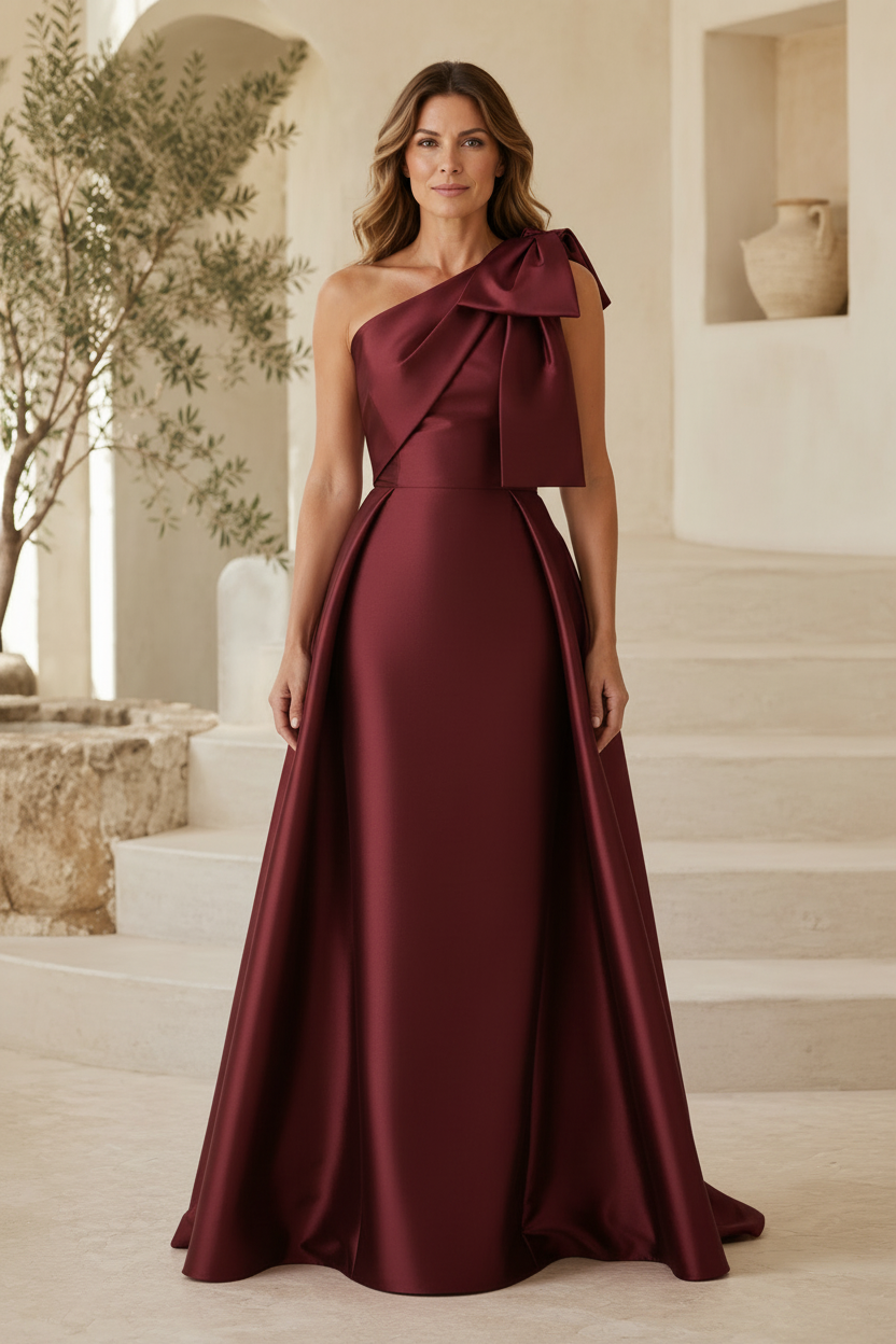 Ein-Schulter-A-Linien-Satin-Kleid mit Schleife
