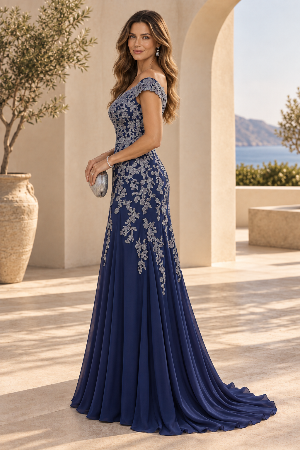 Floral Lace Off-the-Shoulder A-Line Evening Gown