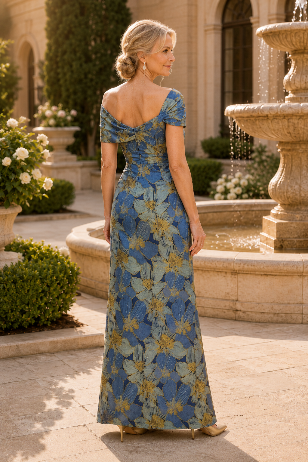 Geblümtes Jacquard-Kleid mit Schößchen
