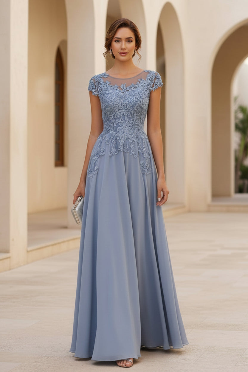 Festliches A-Linien Chiffonkleid mit Flügelärmeln und Spitzenapplikationen