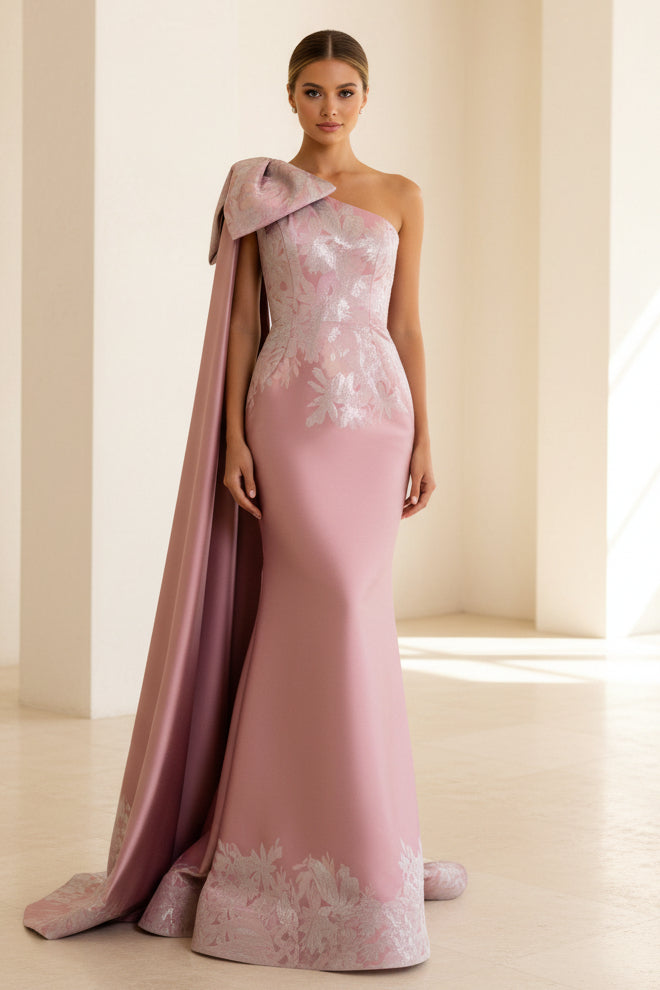 Asymmetrische Meerjungfrauen-Abendkleid aus Metallic-Jacquard