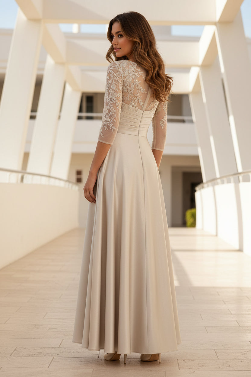 A-Linie Satin-Spitze Illusion Brautmutterkleid
