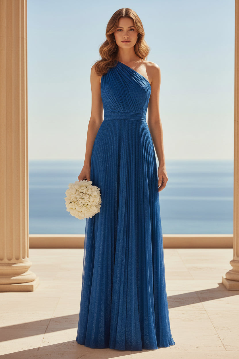 Ein-Schulter-Abendkleid mit Falten und A-Linie