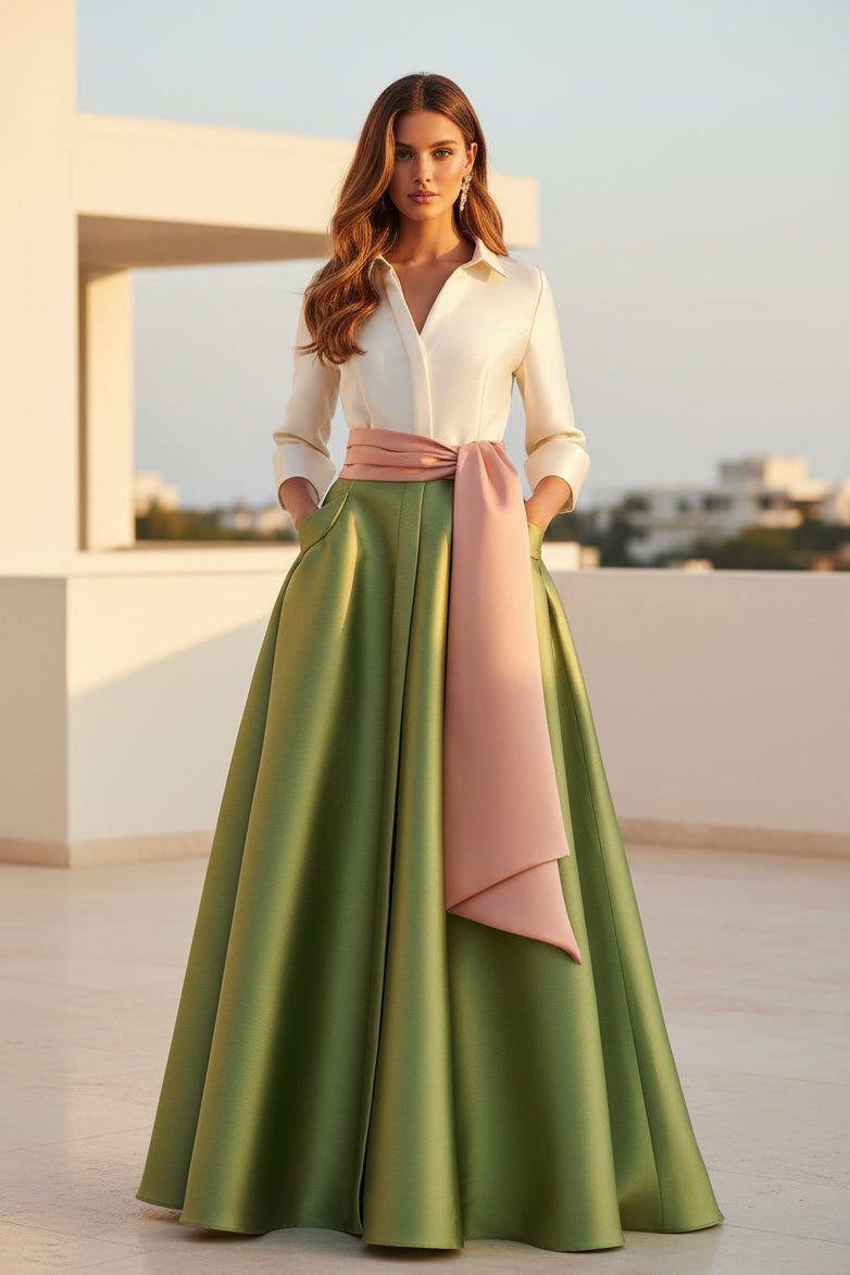 Set aus Satin-Ballkleidrock mit Schleifenschärpe
