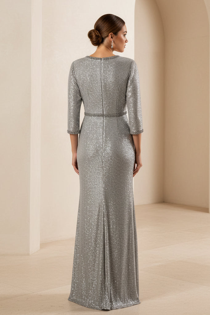 Abendkleid mit metallischem Schlüssellochausschnitt und 3/4-Ärmeln