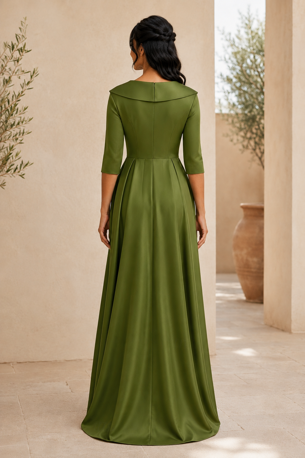 Pailletten-Satin-Abendkleid mit Faltkragen