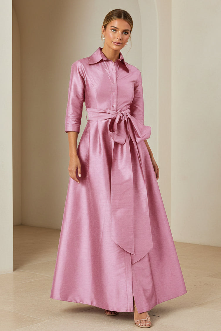 Maxikleid aus Taft in A-Linie mit Gürtel
