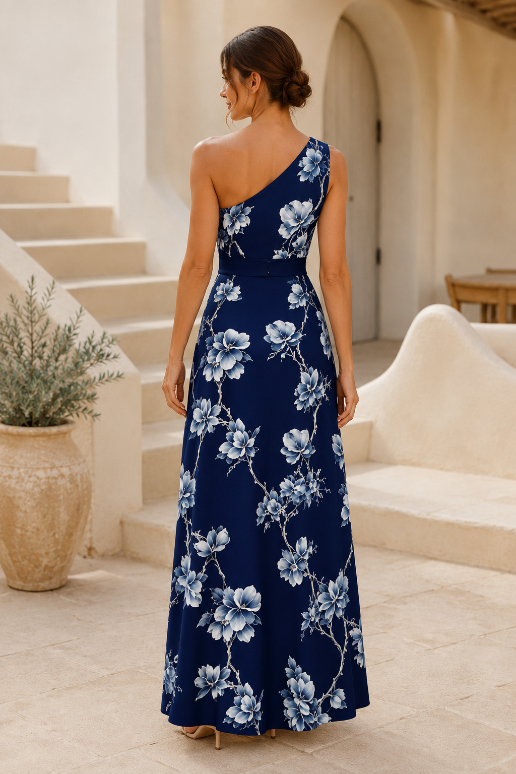 Blumenbedrucktes One-Shoulder A-Linien Maxikleid