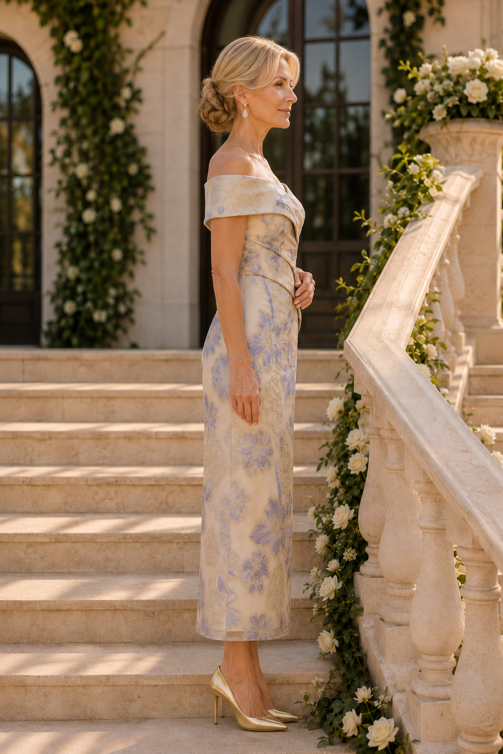 Carmenkleid aus floralem Jacquard