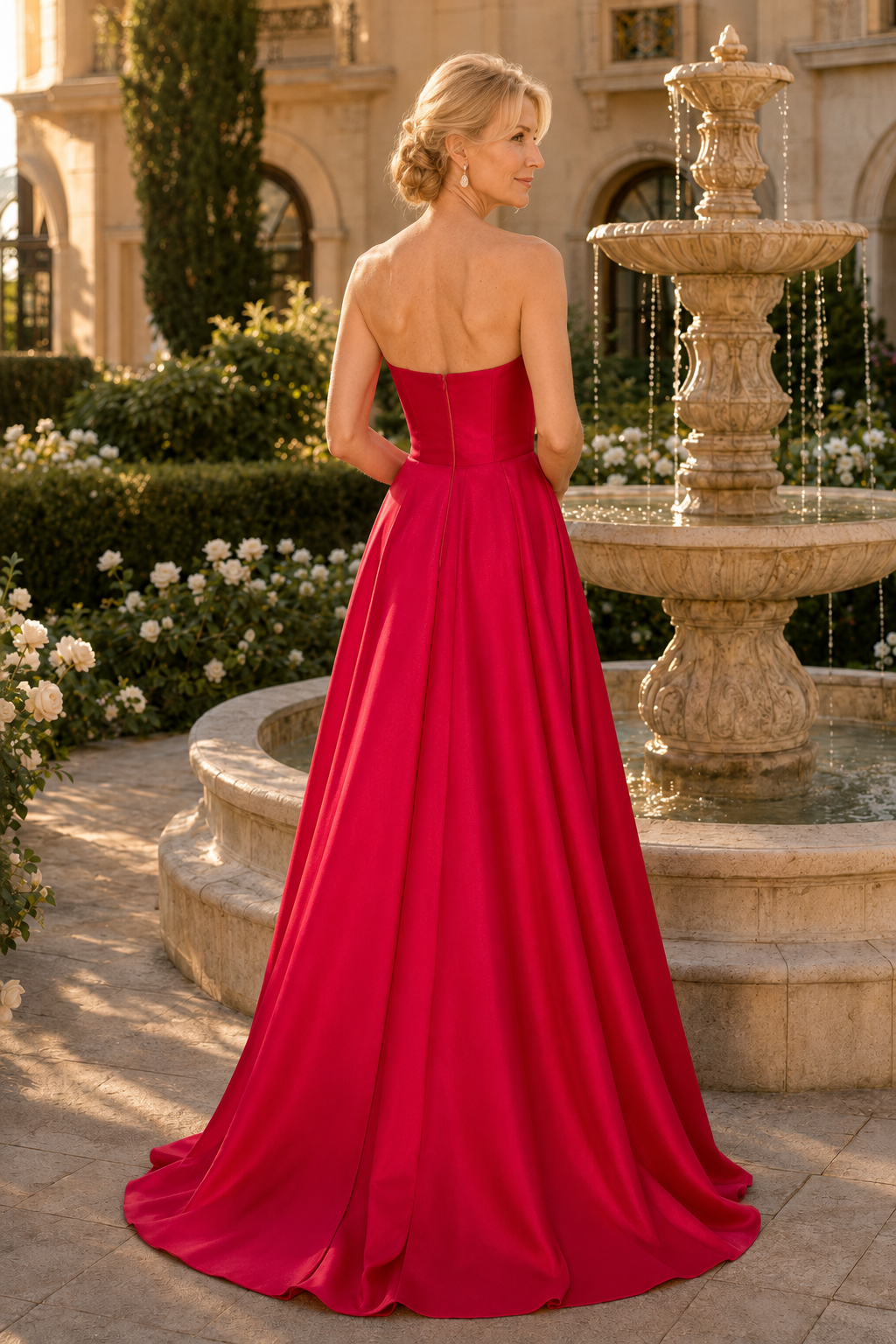Ärmelloses Abendkleid aus plissiertem Satin mit A-Linie und One-Shoulder-Träger