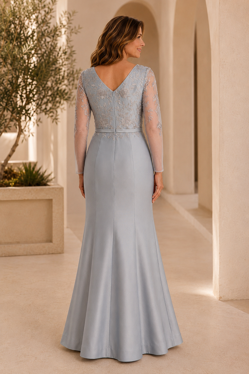 Illusion-Abendkleid im Meerjungfrauen-Stil mit langen Ärmeln und Spitze