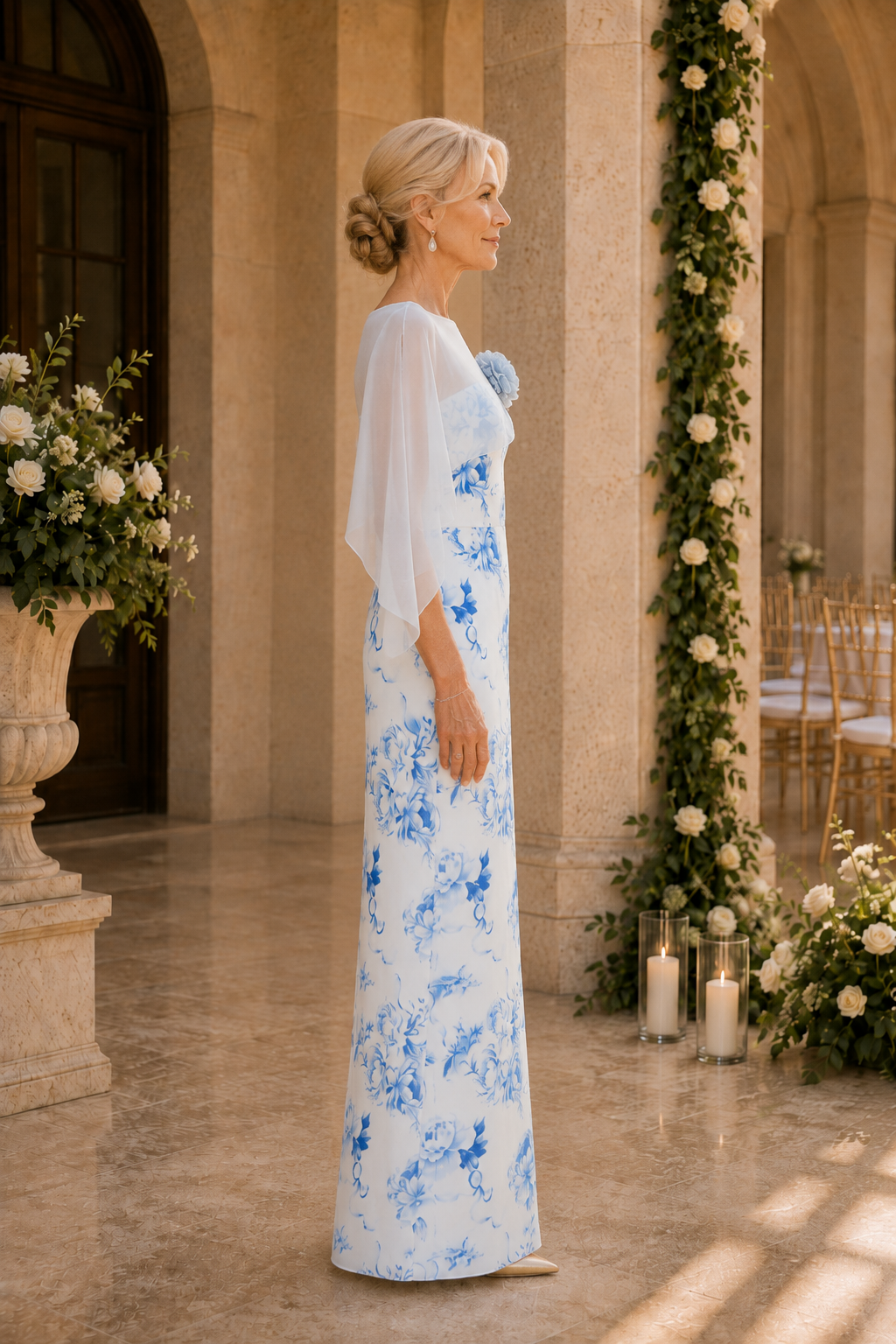 Blumenkleid mit transparenter Capelet