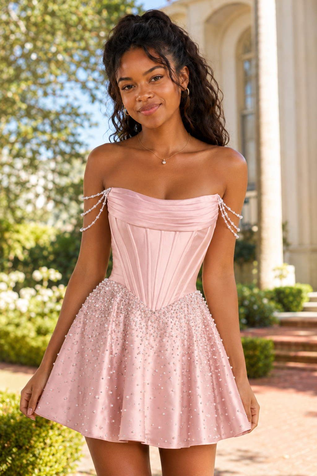 Off-Shoulder-Mini-Korsettkleid mit Perlen