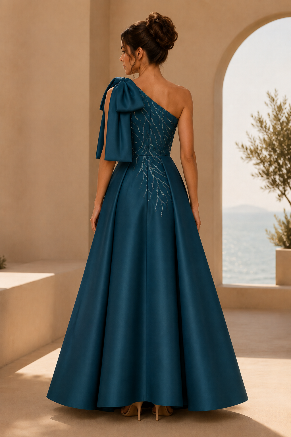 Asymmetrisches A-Linien-Kleid mit Schleife