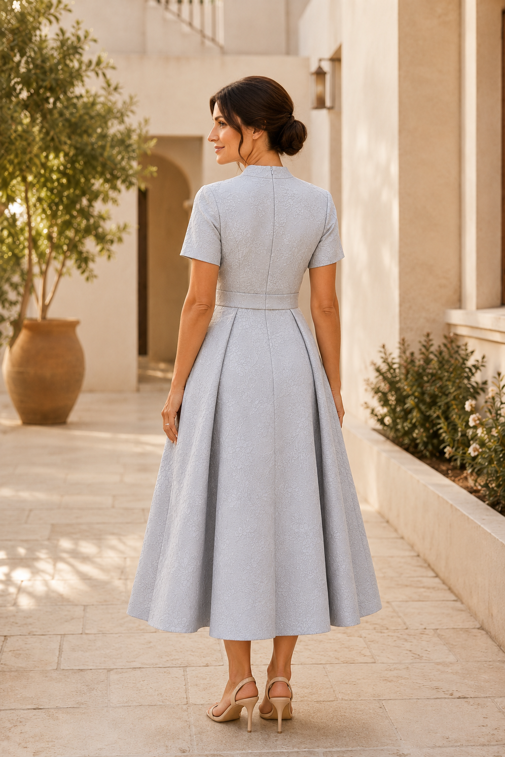 Plissiertes Jacquard-Midi-Kleid in A-Linie