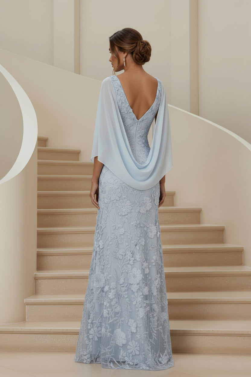Blumen-Spitzenkleid mit Chiffon-Cape-Ärmeln