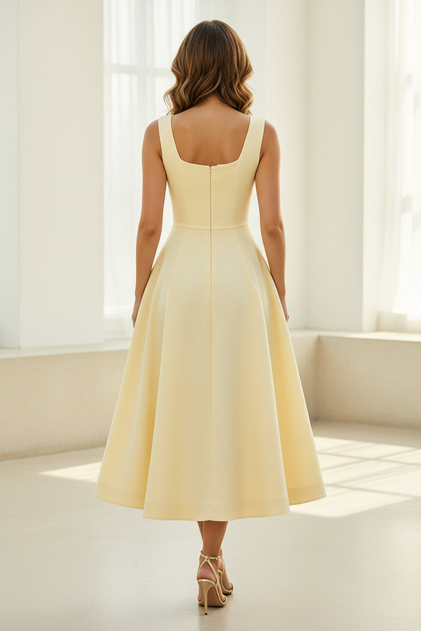Midi-Kleid mit Blumenapplikationen und eckigem Ausschnitt