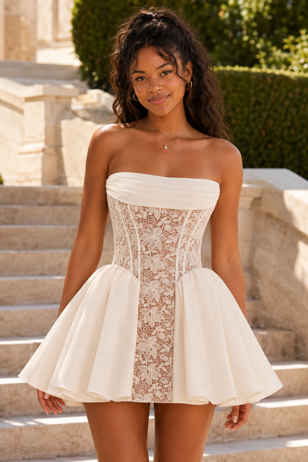 Trägerloses Spitzenkorsett Fit-and-Flare-Minikleid