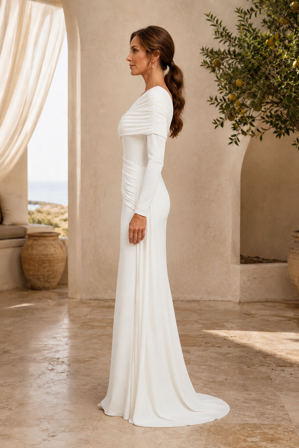 Ärmelloses Abendkleid mit Raffungen und One-Shoulder-Träger