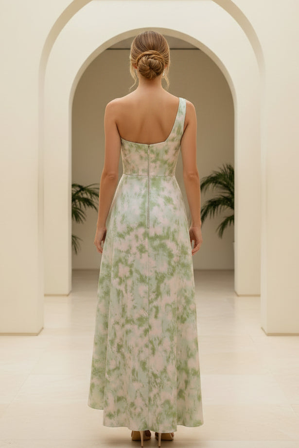 One-Shoulder-Midi-Kleid mit Blumenmuster und High-Low-Saum