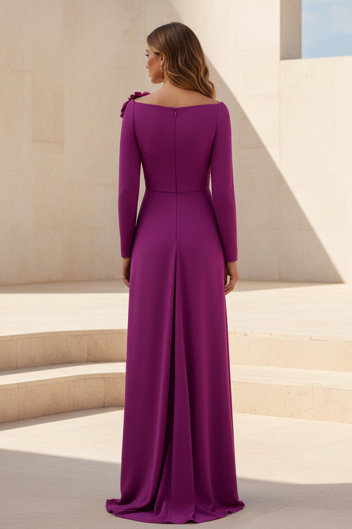 Elegantes langärmeliges Abendkleid mit 3D-Blumen