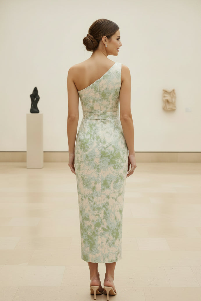 Jacquard-Midikleid mit One-Shoulder-Träger und Schleifendetail
