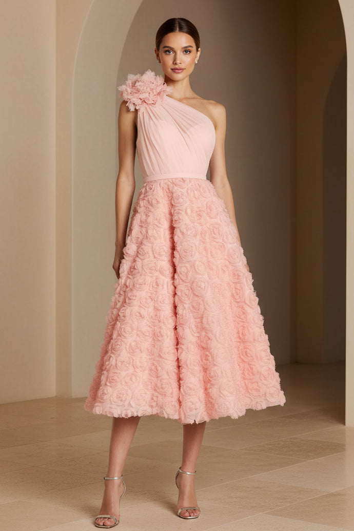 Ärmelloses Midikleid mit 3D-Blumenrosette
